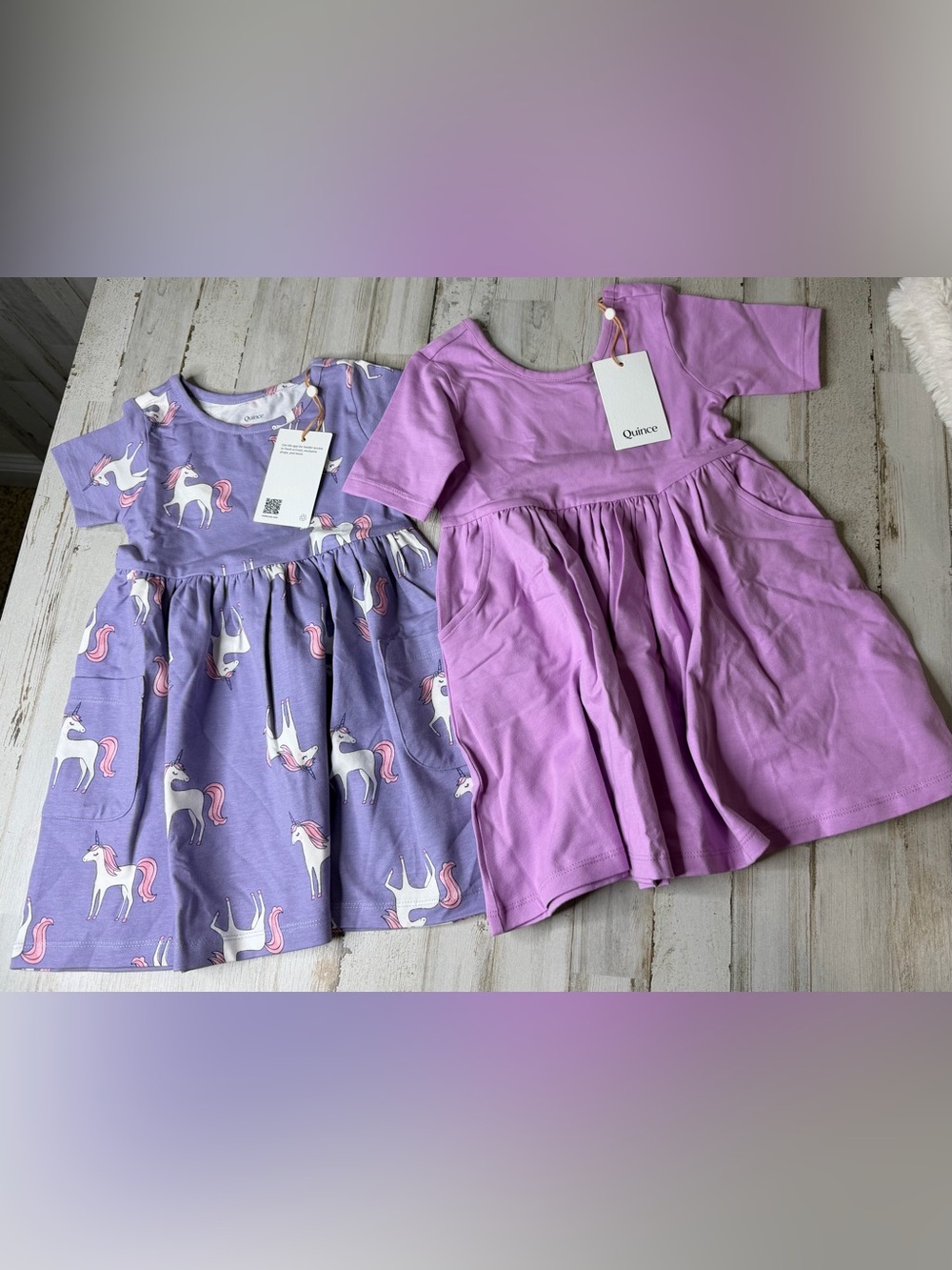 Quince Girls' Lilac Unicorn Print & Solid Lavender Dresses
